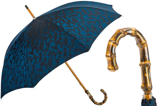 PASOTTI Navy Blue Camouflage Umbrella with Bamboo Handle