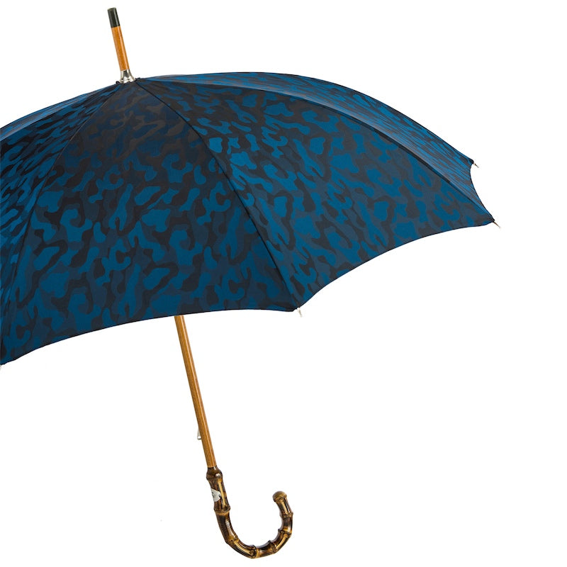 PASOTTI Navy Blue Camouflage Umbrella with Bamboo Handle