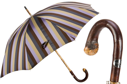 PASOTTI Solid Chestnut Striped Umbrella with Knob End