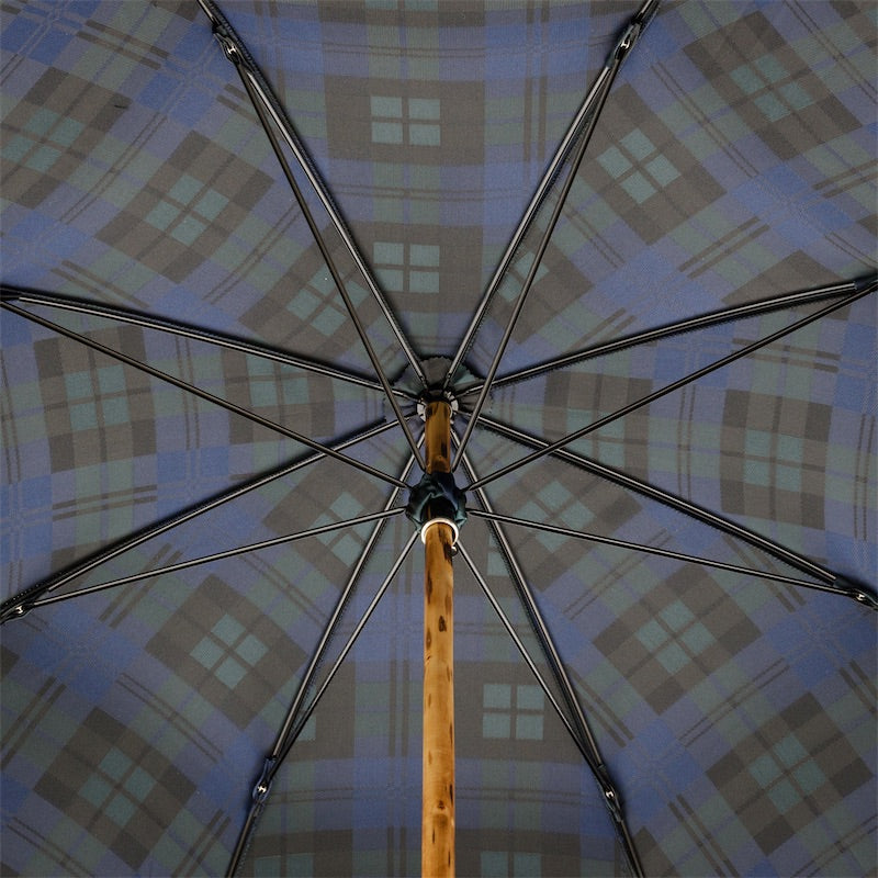 PASOTTI Blue Check Umbrella with Wooden Handle