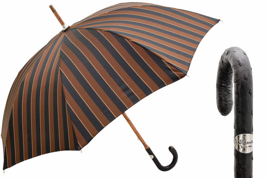 PASOTTI Large Striped Umbrella with Ostrich Leather Handle