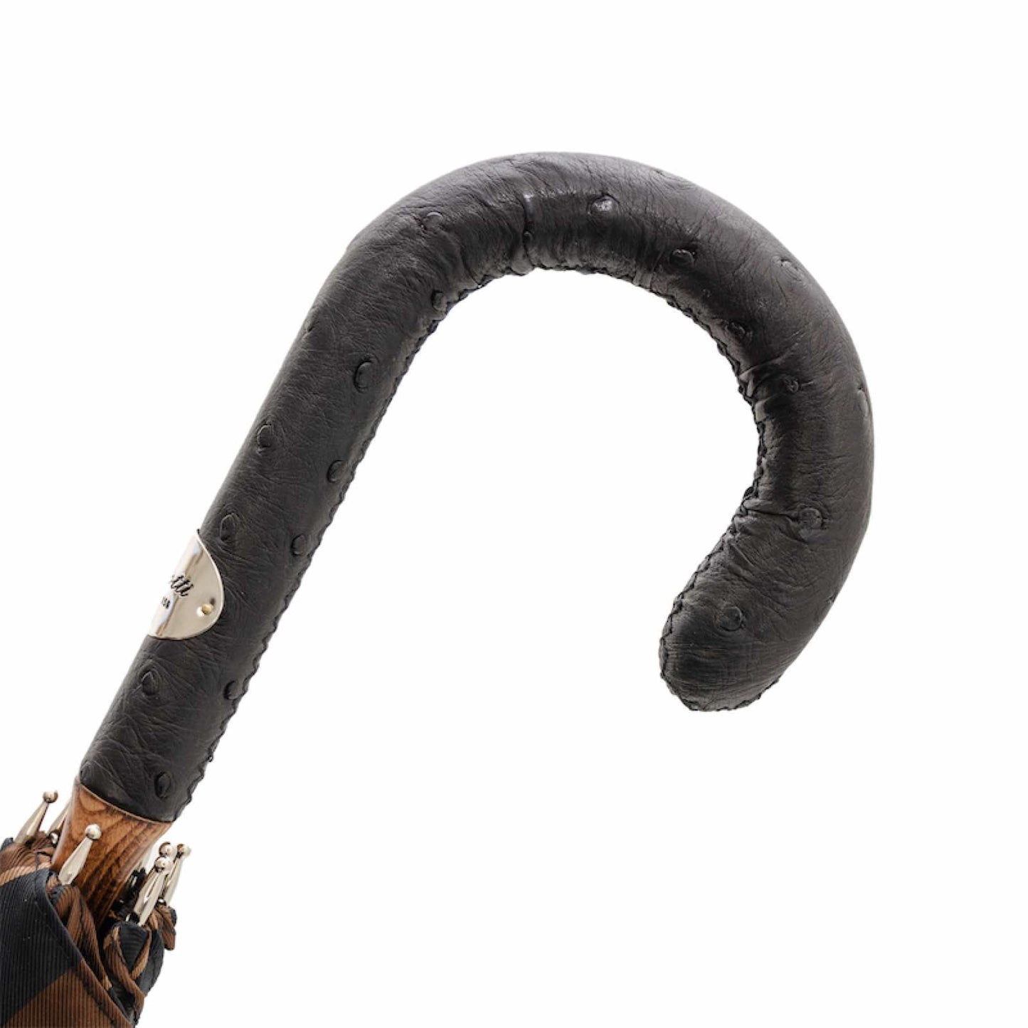 PASOTTI Large Striped Umbrella with Ostrich Leather Handle
