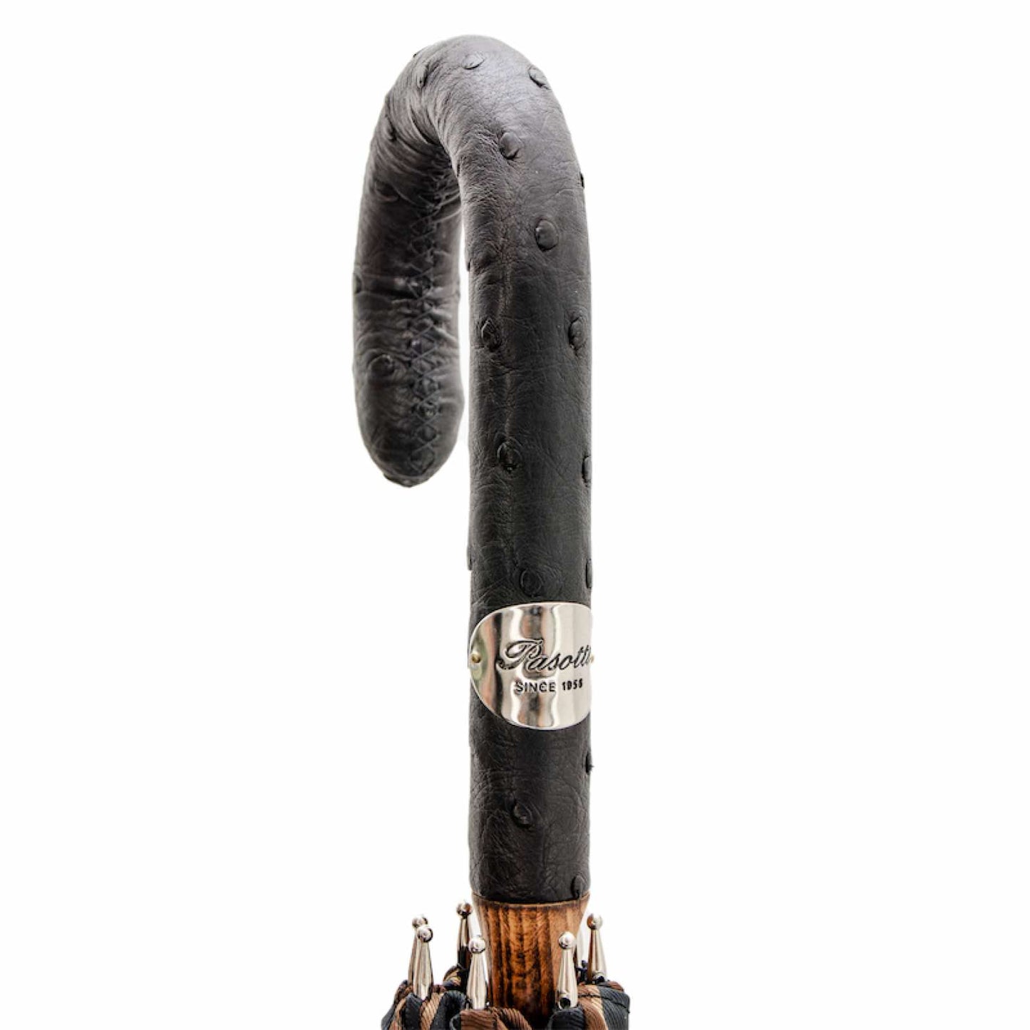 PASOTTI Large Striped Umbrella with Ostrich Leather Handle