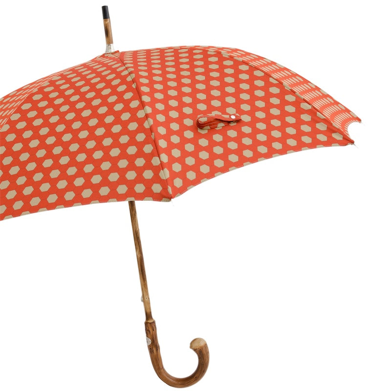 PASOTTI Hexagon Print Fabric Umbrella, Chestnut Handle