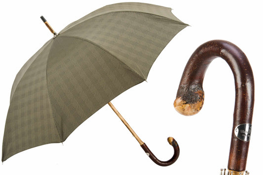 PASOTTI Solid Chestnut Striped Umbrella with Knob End