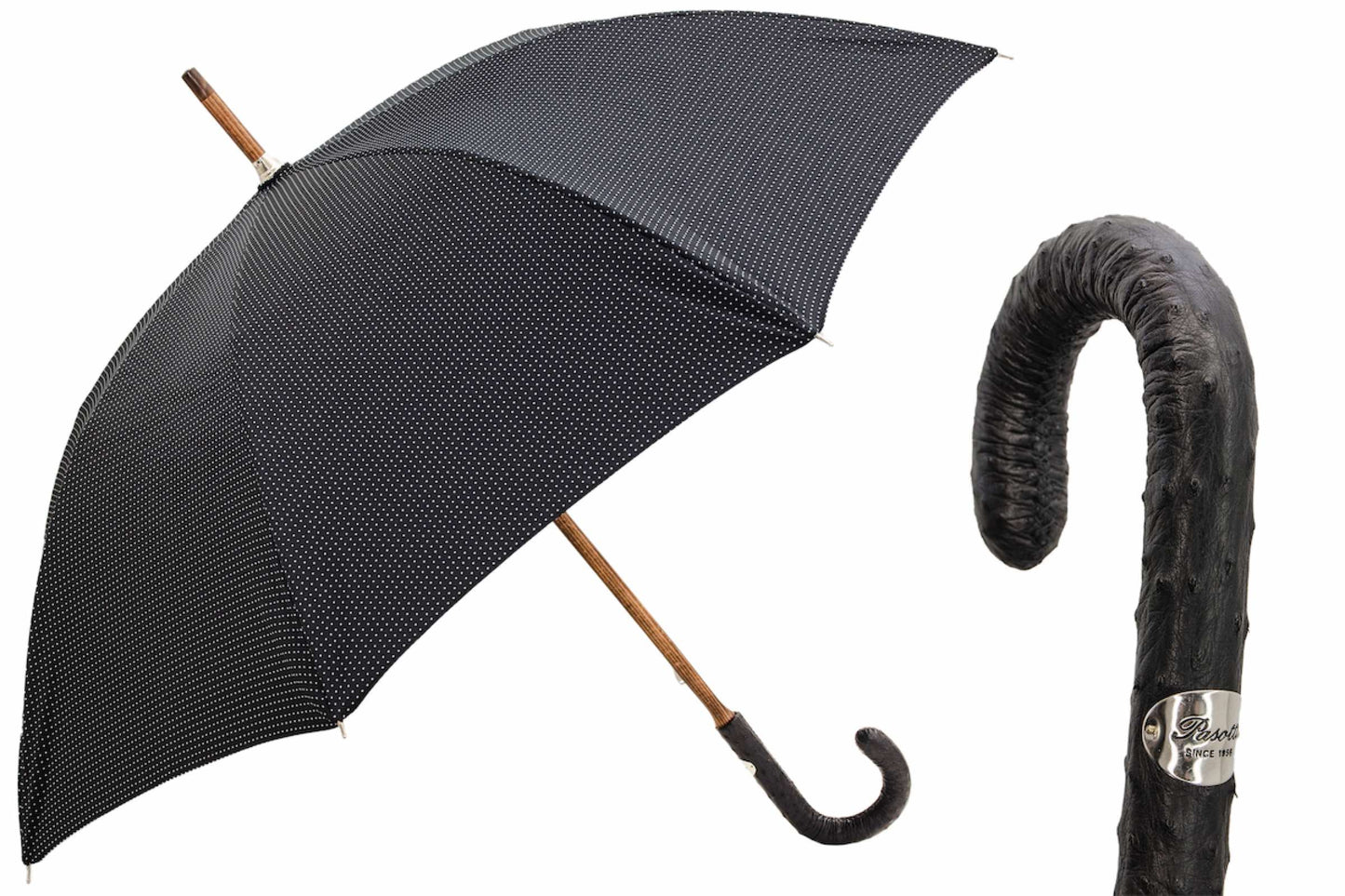 PASOTTI Umbrella Punto Bianco, Ostrich Leather Handle