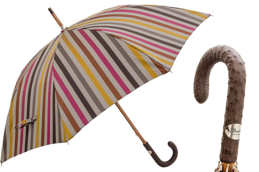 PASOTTI Striped Umbrella with Ostrich Leather Handle