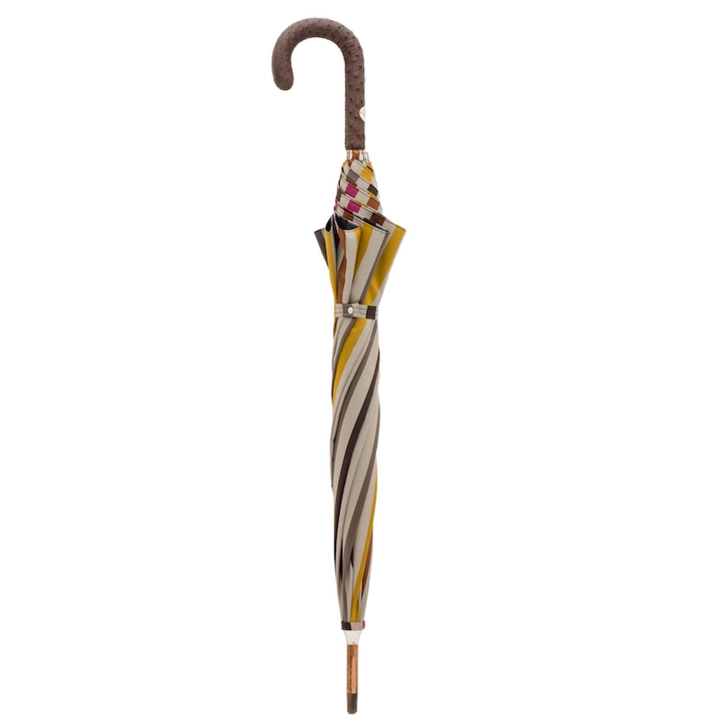 PASOTTI Striped Umbrella with Ostrich Leather Handle