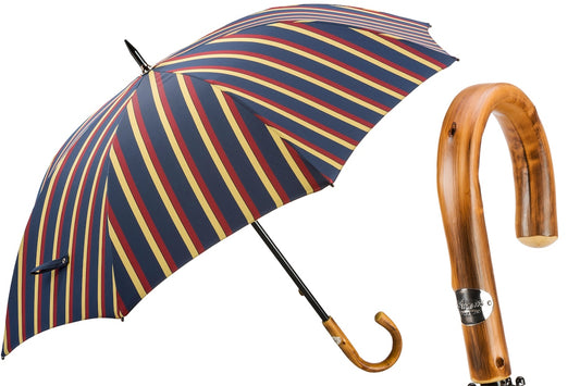 PASOTTI Large Striped Umbrella, Chestnut Handle
