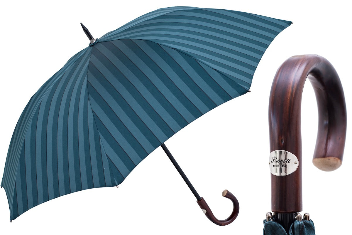 PASOTTI Large Striped Umbrella, Dark Chestnut Handle