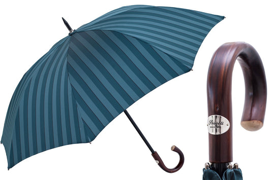 PASOTTI Large Striped Umbrella, Dark Chestnut Handle