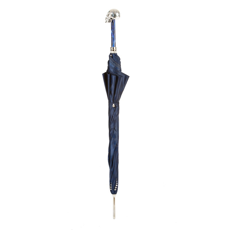 PASOTTI Navy Umbrella with Studs and Silver Skull Handle