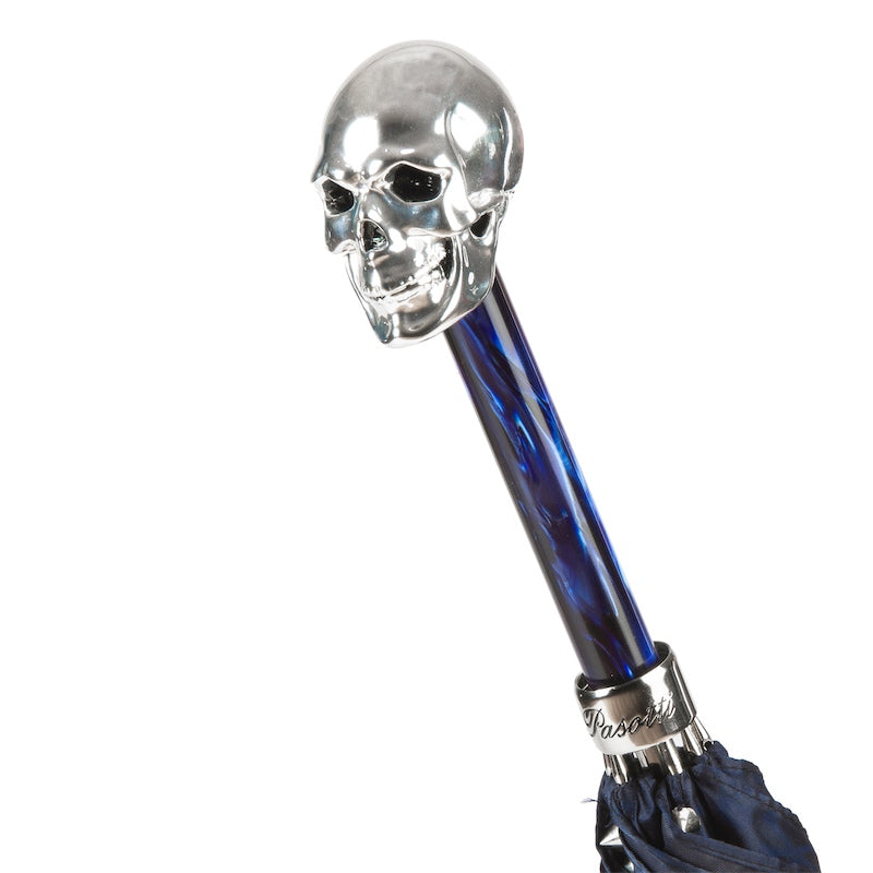 PASOTTI Navy Umbrella with Studs and Silver Skull Handle