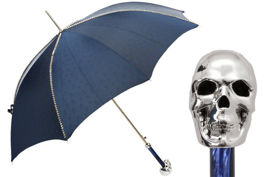 PASOTTI Navy Umbrella with Studs and Silver Skull Handle