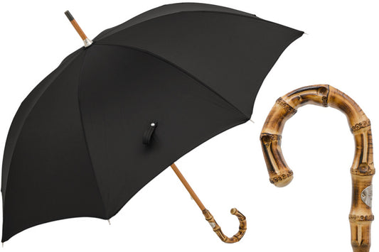 PASOTTI Oxford Black Umbrella with Bamboo Handle