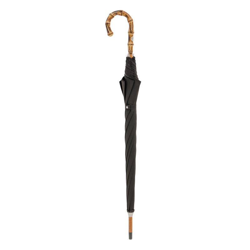 PASOTTI Oxford Black Umbrella with Bamboo Handle