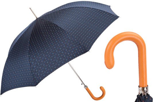 PASOTTI Tie Print Umbrella with Orange Leather Handle
