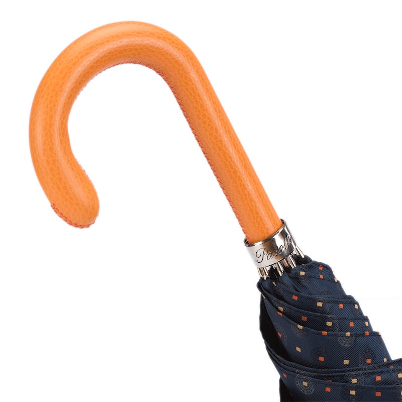 PASOTTI Tie Print Umbrella with Orange Leather Handle