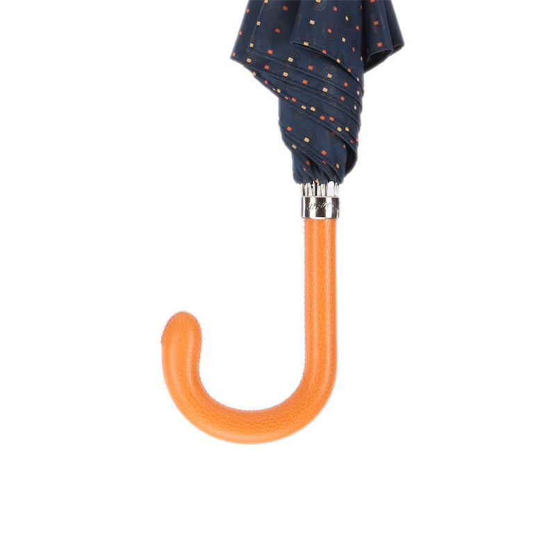 PASOTTI Tie Print Umbrella with Orange Leather Handle