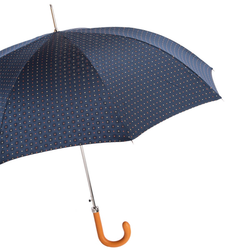 PASOTTI Tie Print Umbrella with Orange Leather Handle