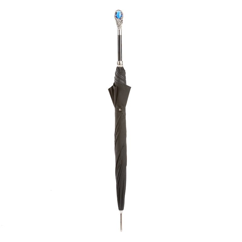 PASOTTI Black Umbrella with Luxury Blue Gem Handle