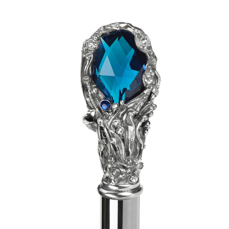 PASOTTI Black Umbrella with Luxury Blue Gem Handle