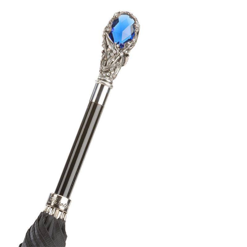 PASOTTI Black Umbrella with Luxury Blue Gem Handle