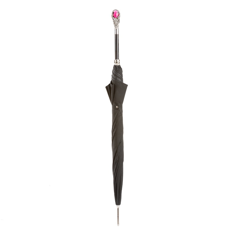 PASOTTI Black Mens Umbrella with Luxury Red Gem Handle