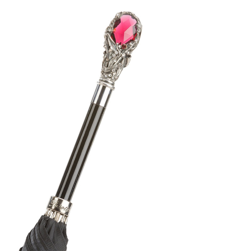 PASOTTI Black Mens Umbrella with Luxury Red Gem Handle