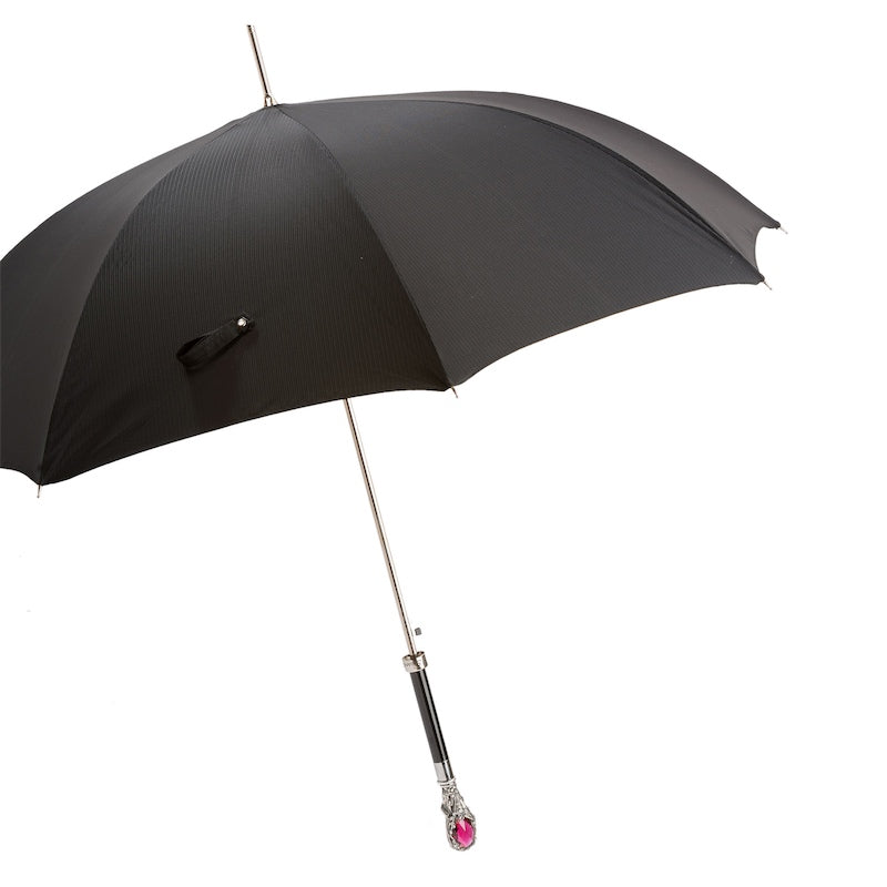 PASOTTI Black Mens Umbrella with Luxury Red Gem Handle