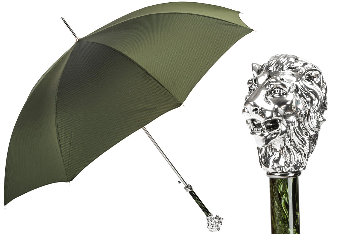 PASOTTI Green Umbrella, Silver Lion Handle