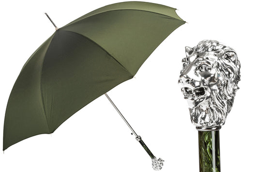 PASOTTI Green Umbrella, Silver Lion Handle