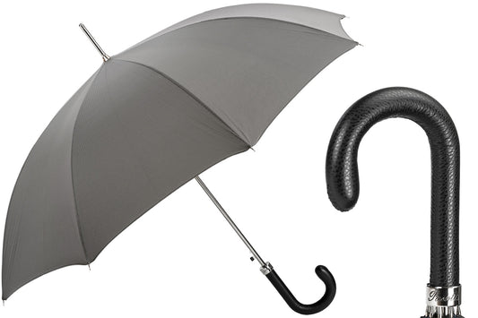 PASOTTI Elegant Grey Umbrella, Leather Handle