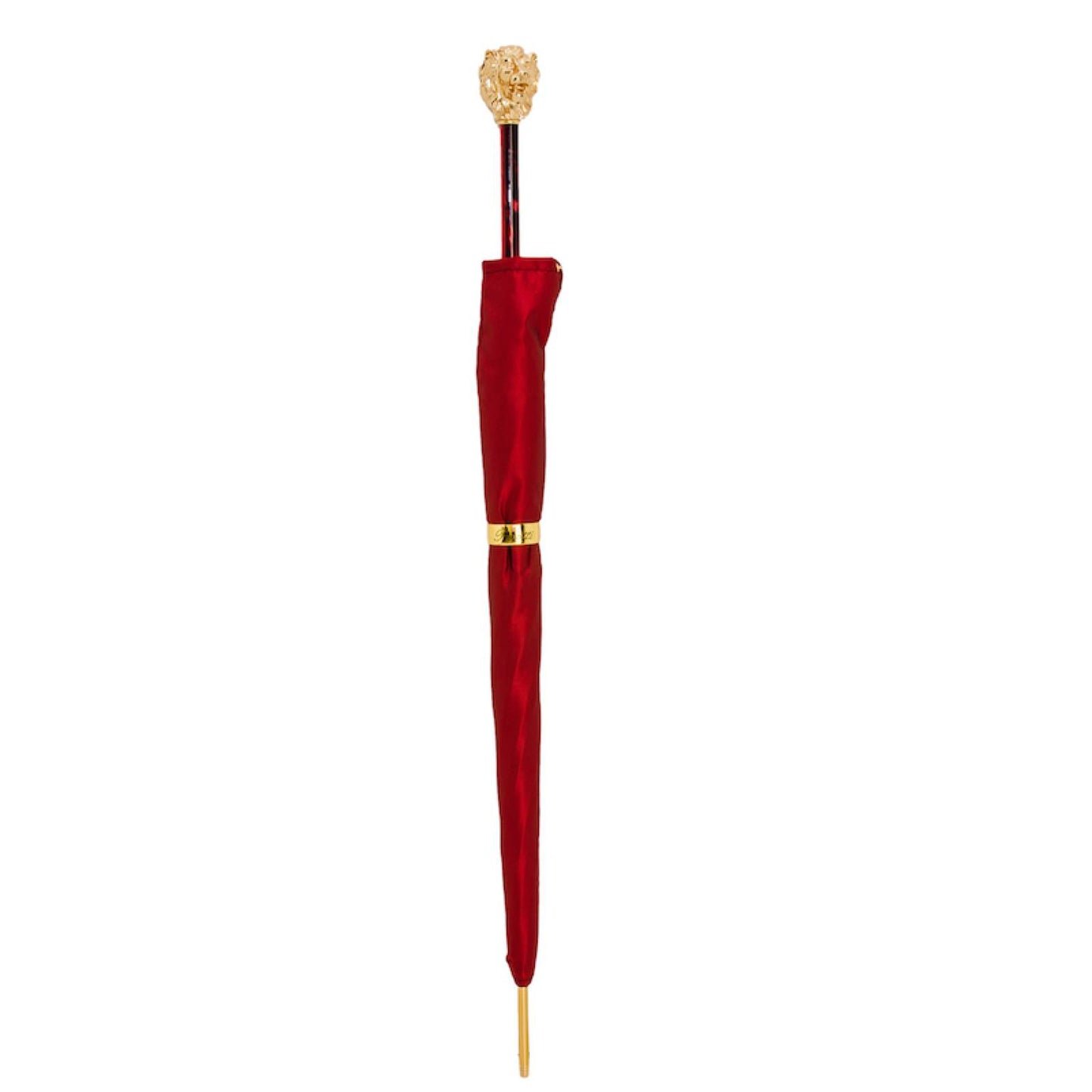 PASOTTI Red Umbrella with Gold Lion Handle, with Case and Ring