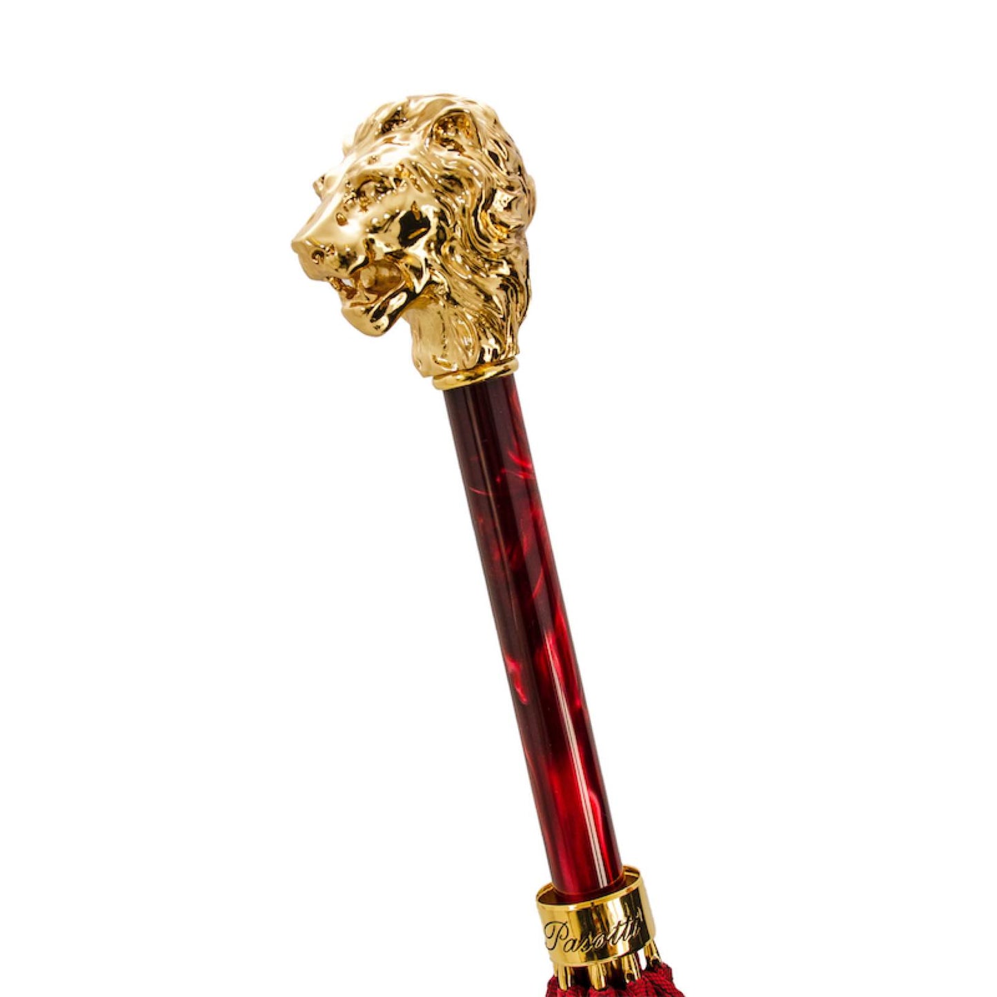 PASOTTI Red Umbrella with Gold Lion Handle, with Case and Ring