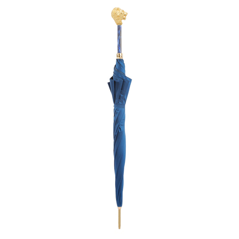 PASOTTI Blue Umbrella with Gold Lion Handle