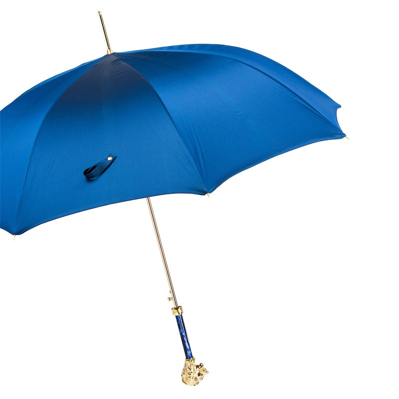 PASOTTI Blue Umbrella with Gold Lion Handle