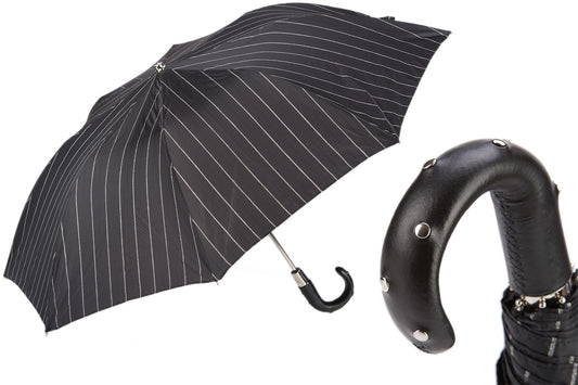 PASOTTI Folding Umbrella with Studs Leather Handle