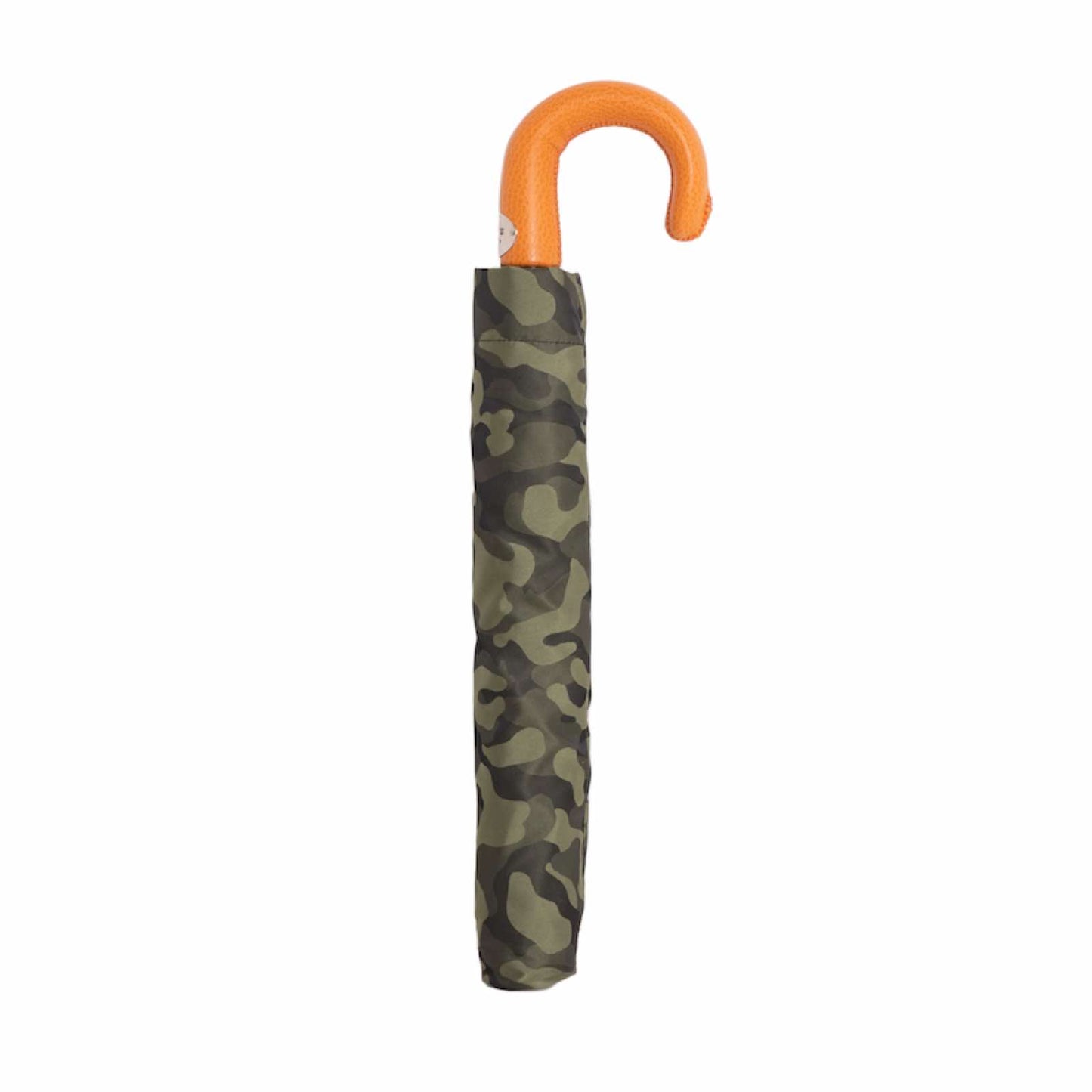 PASOTTI Camouflage Folding Umbrella with Orange Leather Handle