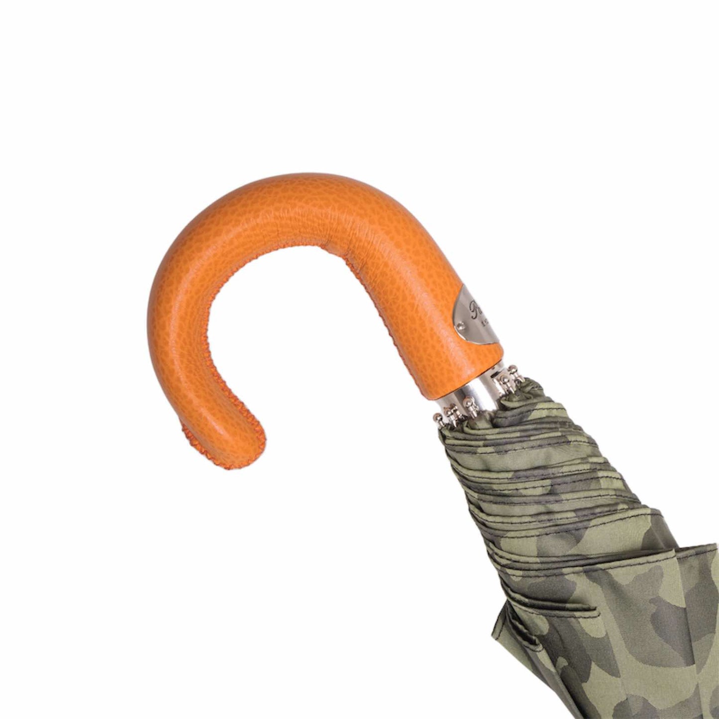 PASOTTI Camouflage Folding Umbrella with Orange Leather Handle
