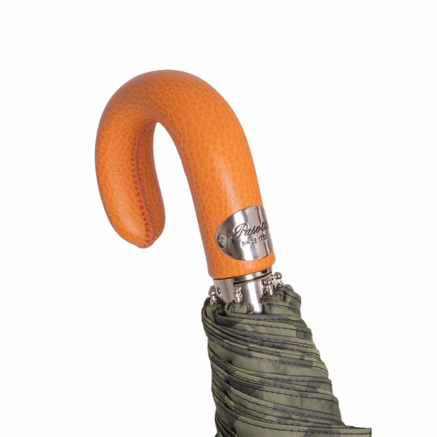 PASOTTI Camouflage Folding Umbrella with Orange Leather Handle