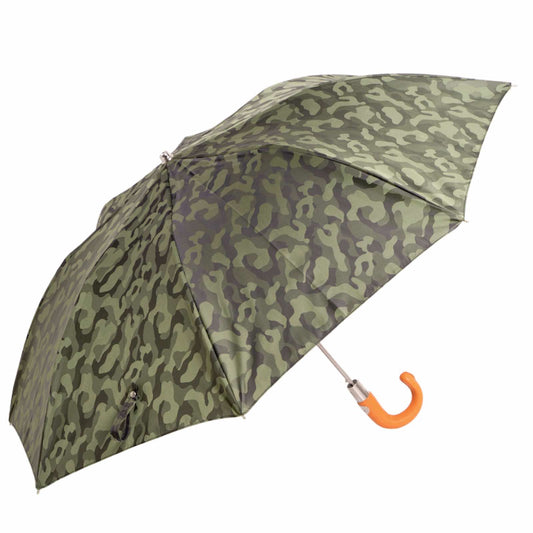 PASOTTI Camouflage Folding Umbrella with Orange Leather Handle