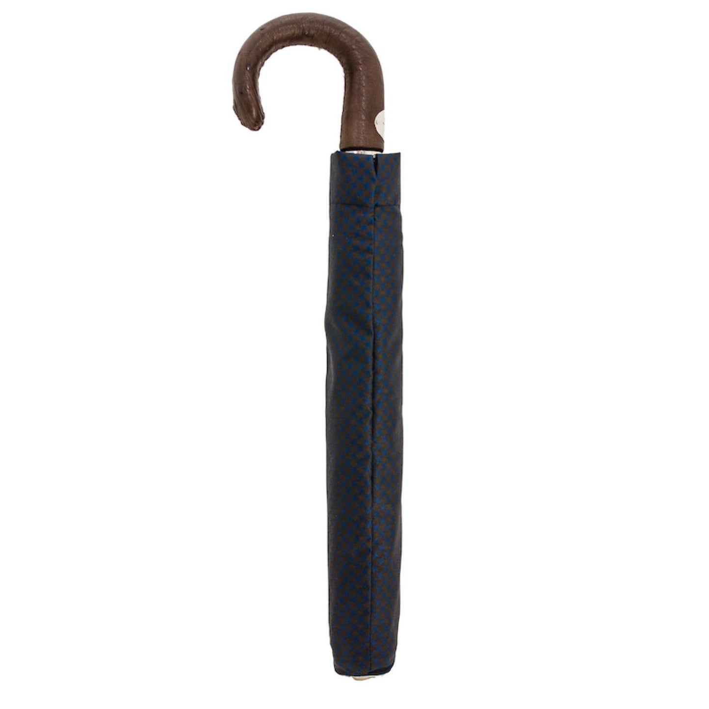 PASOTTI Brown & Navy Folding Umbrella with Ostrich Leather