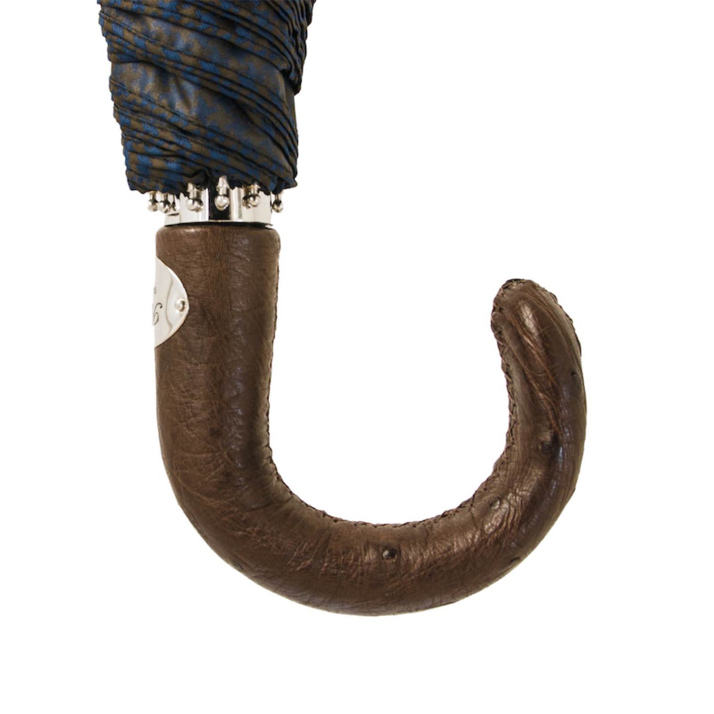 PASOTTI Brown & Navy Folding Umbrella with Ostrich Leather