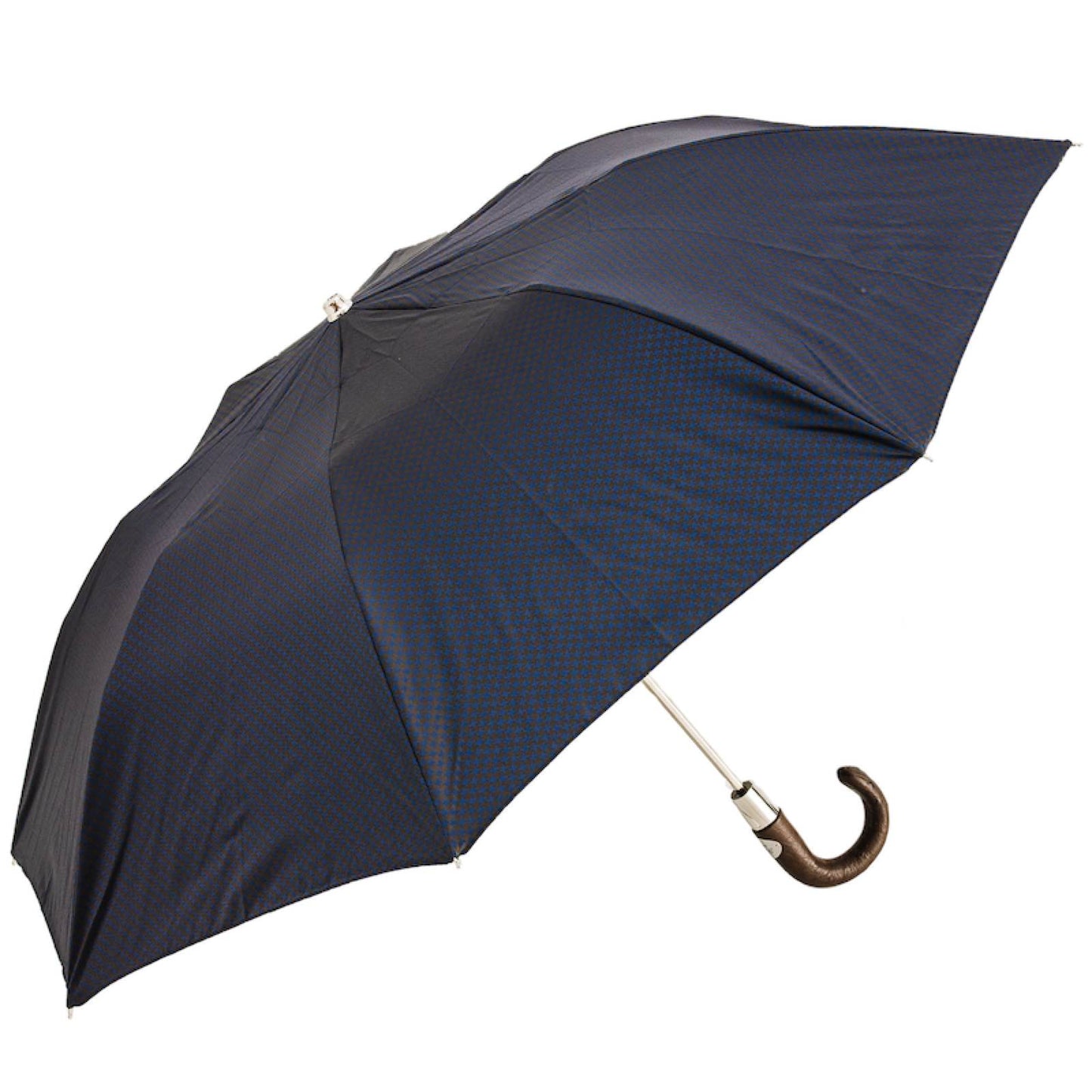 PASOTTI Brown & Navy Folding Umbrella with Ostrich Leather