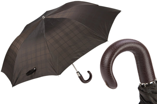 PASOTTI Brown Check Umbrella with Leather Handle