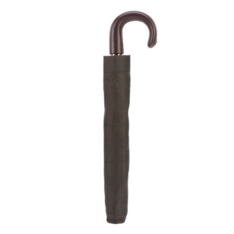 PASOTTI Brown Check Umbrella with Leather Handle