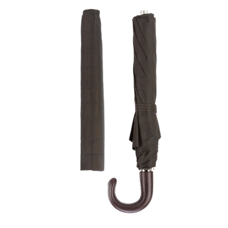 PASOTTI Brown Check Umbrella with Leather Handle