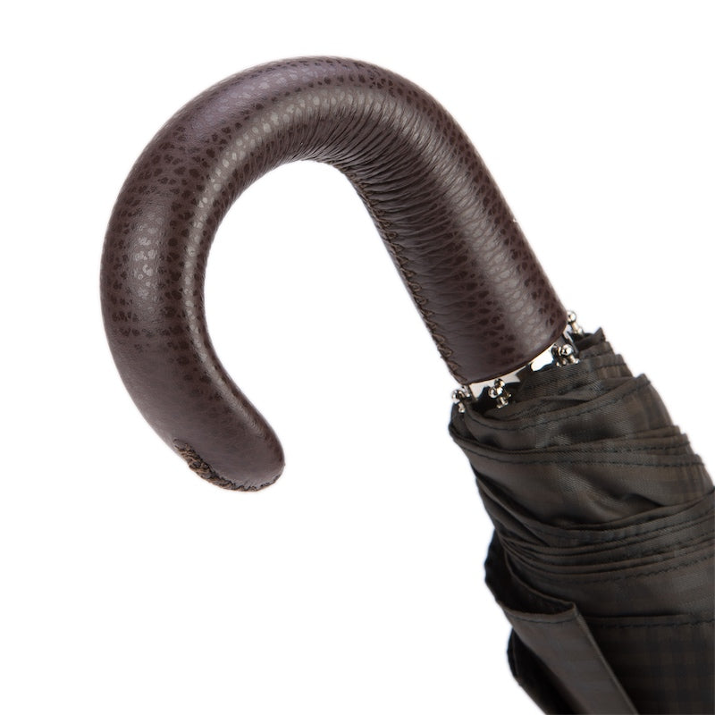 PASOTTI Brown Check Umbrella with Leather Handle