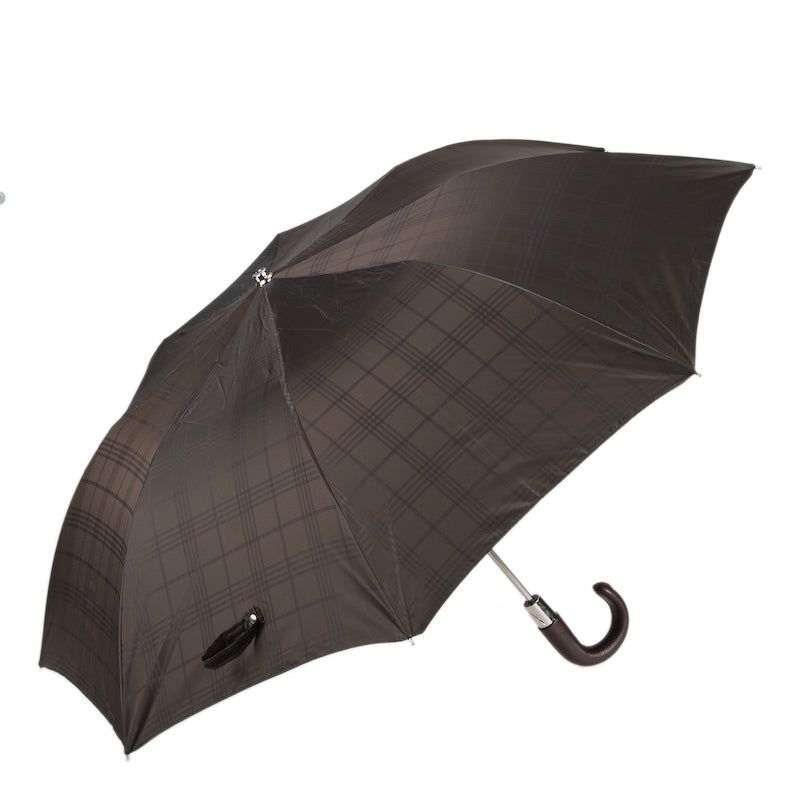 PASOTTI Brown Check Umbrella with Leather Handle